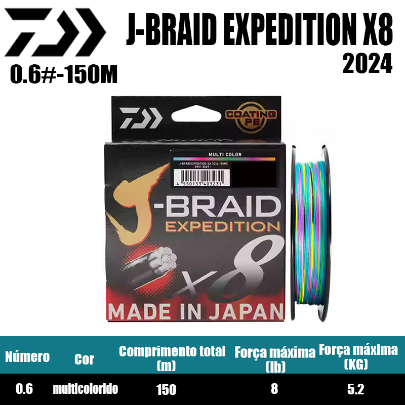 2024 J BRAID X8 EXPEDITION Linha De Pesca PE 150M 0.6 Multicolorido(2 Carretéis)