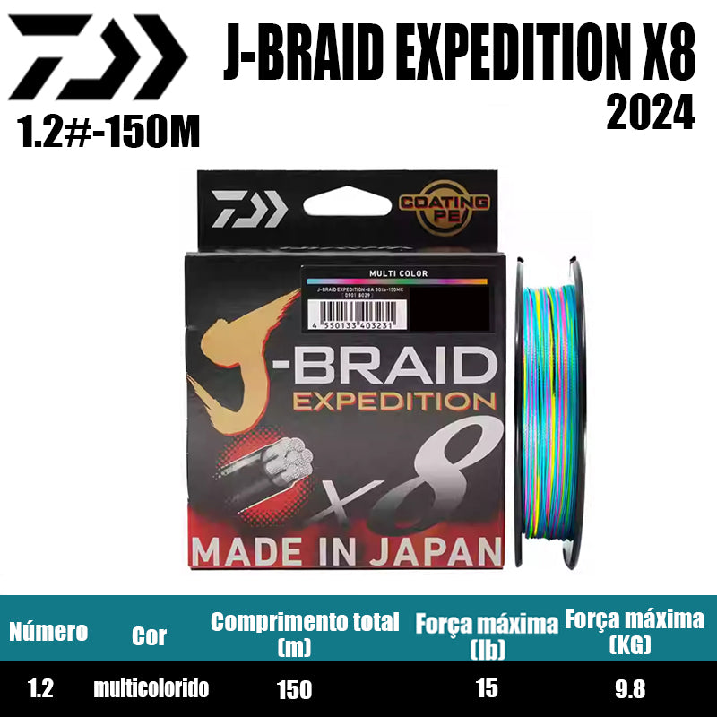 2024 J BRAID X8 EXPEDITION Linha De Pesca PE 150M 1.2 Multicolorido(2 Carretéis)