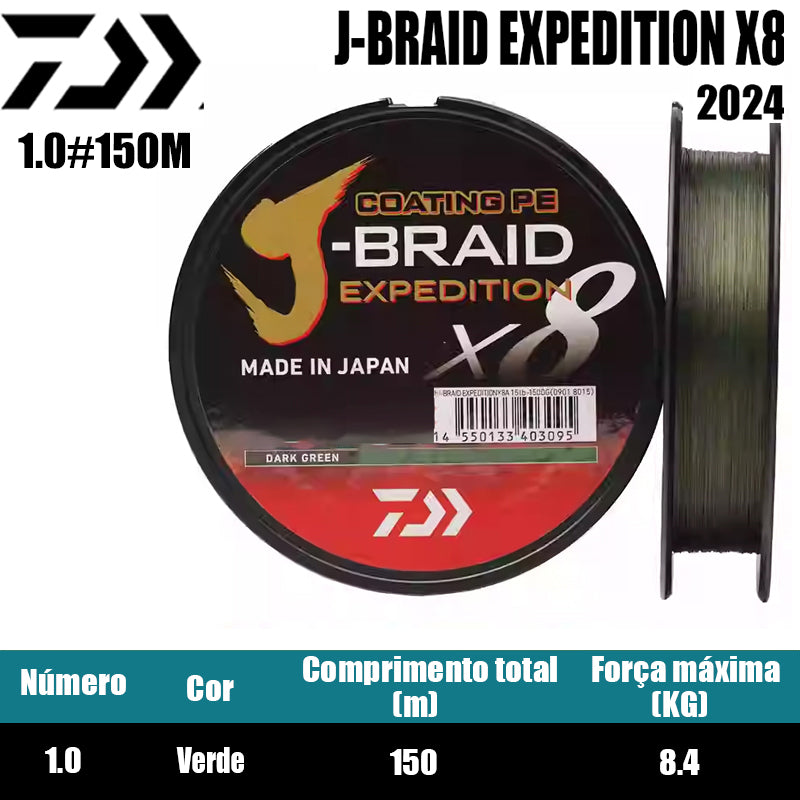 2024 J BRAID X8 EXPEDITION Linha De Pesca PE 150M 1.0 Verde(2 Carretéis)
