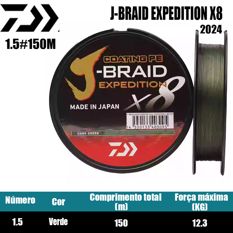 2024 J BRAID X8 EXPEDITION Linha De Pesca PE 150M 1.5 Verde(2 Carretéis)