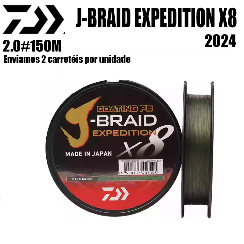 2024 J BRAID X8 EXPEDITION Linha De Pesca PE 150M 2.0 Verde(2 Carretéis)