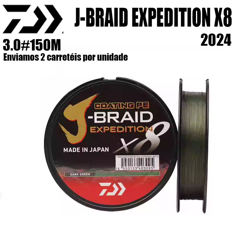 2024 J BRAID X8 EXPEDITION Linha De Pesca PE 150M 3.0 Verde(2 Carretéis)