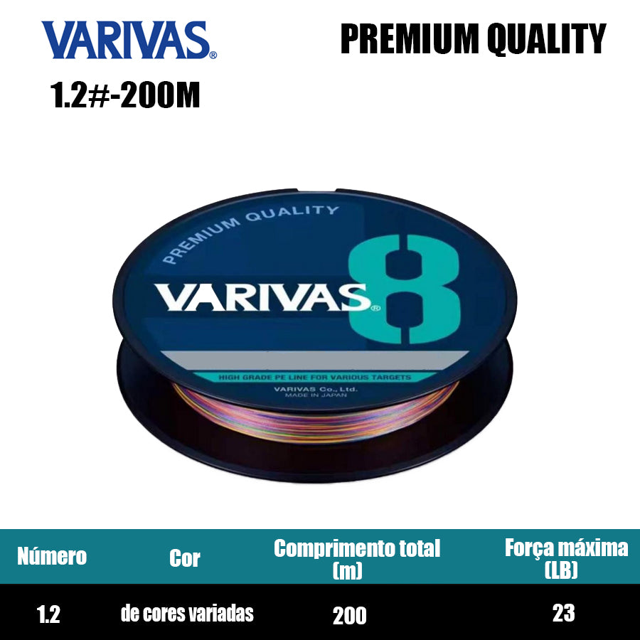 Varivas Premium Quality Linha De Pesca PE 200M 1.2 De Cores Variadas (2 Carretéis)