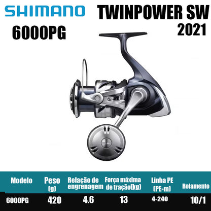 SHIMANO 2021 TWINPOWER SW carretel de pesca bobina giratória de água doce peças de pesca de água salgada Origem: Japão