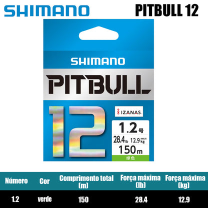 Shimano Pitbull 12X Linha De Pesca PE 150M 1.2 Verde (2 Carretéis)