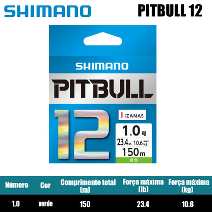 Shimano Pitbull 12X Linha De Pesca PE 150M 1.0 Verde (2 Carretéis)