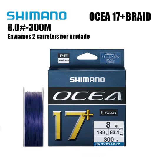 Shimano Ocea17+Braid Linha De Pesca PE 300M 8.0 Azul (2 Carretéis)
