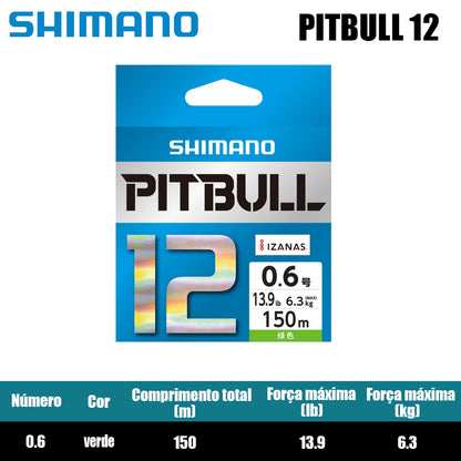 Shimano Pitbull 12X Linha De Pesca PE 150M Verde (2 Carretéis)
