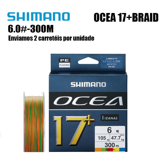 Shimano Ocea17+Braid Linha De Pesca PE 300M 6.0 multicolorido (2 Carretéis)