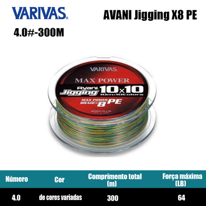 Varivas Avani Jigging X8 PE Linha De Pesca PE 300M 4.0 De Cores Variadas (2 Carretéis)