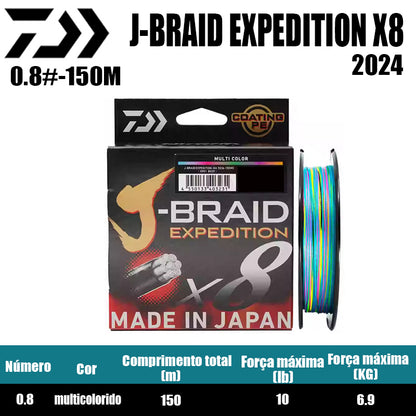 2024 J BRAID X8 EXPEDITION Linha De Pesca PE 300M 150M Multicolorido(2 Carretéis)