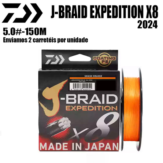 2024 J BRAID X8 EXPEDITION Linha De Pesca PE 150M 5.0 Laranja(2 Carretéis)