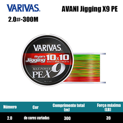 Varivas Avani Jigging X9 PE Linha De Pesca PE 300M 2.0 De Cores Variadas (2 Carretéis)