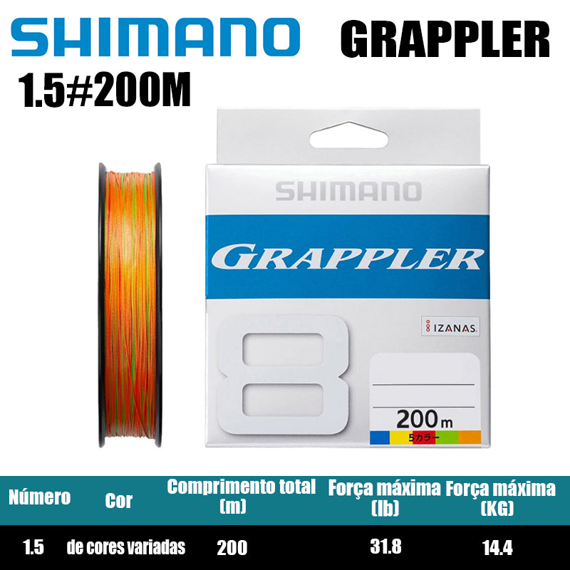 Shimano Grappler 8Braid Linha De Pesca PE 200M 1.5 De Cores Variadas (2 Carretéis)