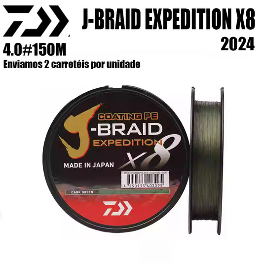 2024 J BRAID X8 EXPEDITION Linha De Pesca PE 150M 4.0 Verde(2 Carretéis)