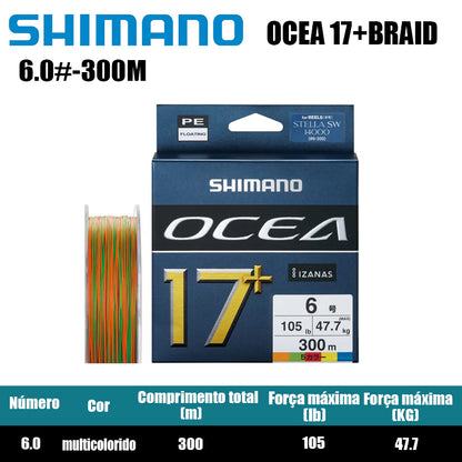 Shimano Ocea17+Braid Linha De Pesca PE 300M multicolorido (2 Carretéis)