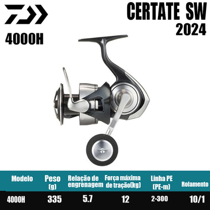DAIWA 2024 CERTATE SW Carretilha de Pesca Spinning Carretilha para Água Doce e Salgada Peças de Reposição Origem: Japão Lançamento de Longa Distância, Pesca de Barco, Pesca de Costa, Pesca Marinha, Carretilhas Grandes de Spinning.