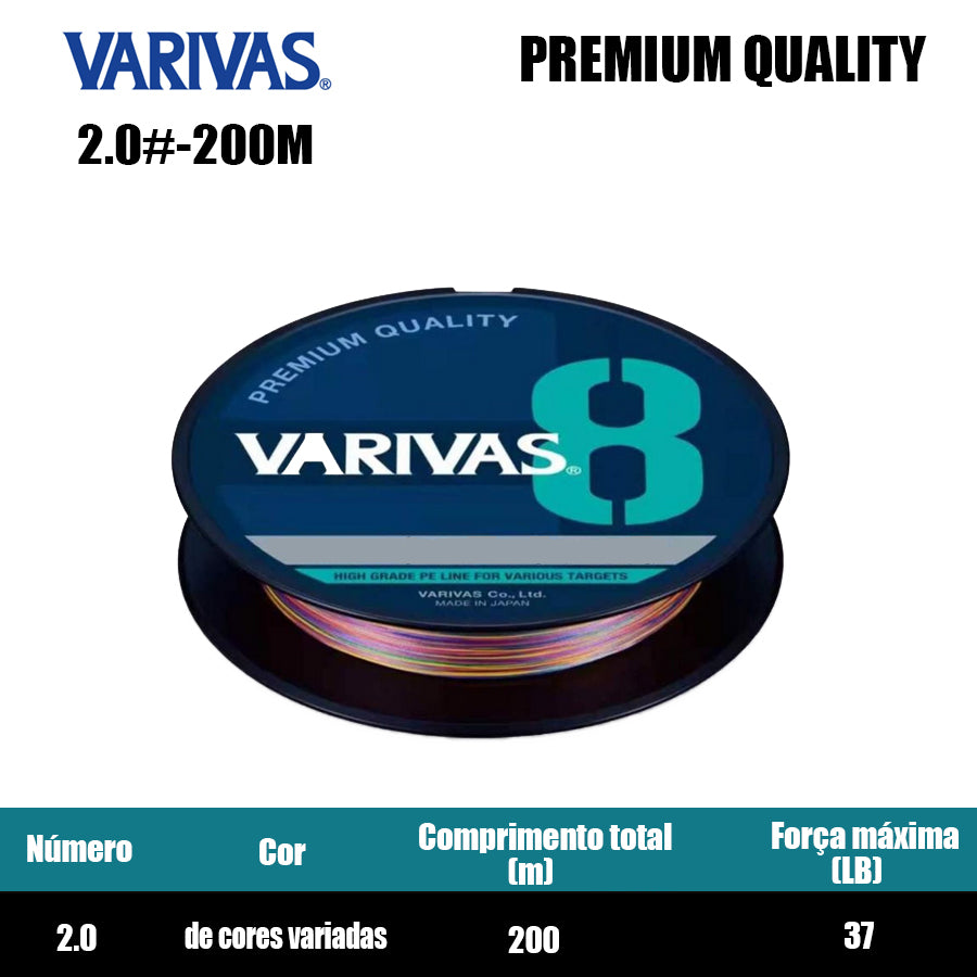 Varivas Premium Quality Linha De Pesca PE 200M 2.0 De Cores Variadas (2 Carretéis)
