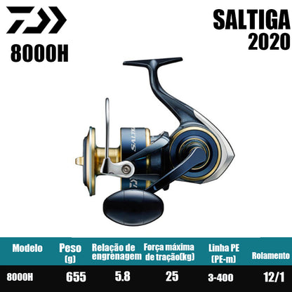 DAIWA 2020 SALTIGA Carretilha de Pesca Spinning Carretilha para Água Doce e Salgada Peças de Reposição Origem: Japão Lançamento de Longa Distância, Pesca de Barco, Pesca de Costa, Pesca Marinha, Carretilhas Grandes de Spinning.