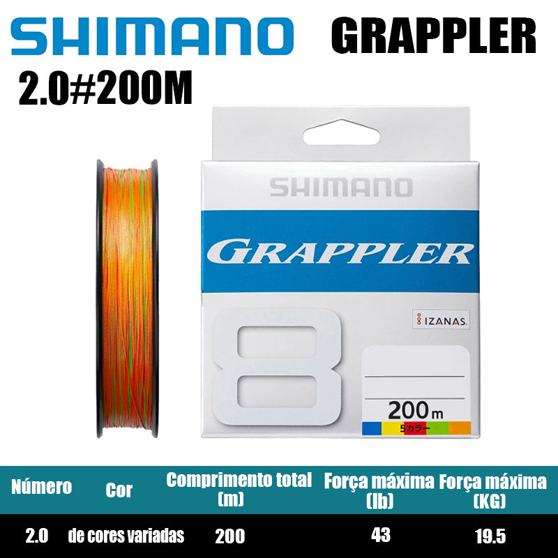 Shimano Grappler 8Braid Linha De Pesca PE 200M 2.0 De Cores Variadas (2 Carretéis)