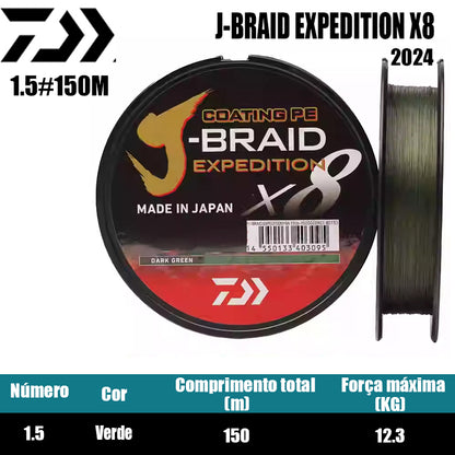 2024 J BRAID X8 EXPEDITION Linha De Pesca PE 150M Verde(2 Carretéis)
