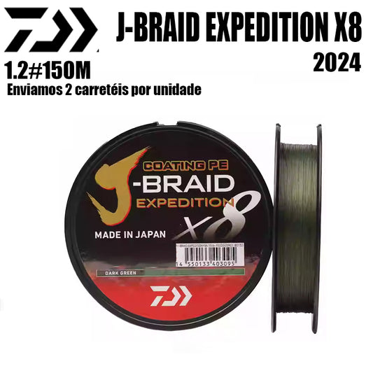 2024 J BRAID X8 EXPEDITION Linha De Pesca PE 150M 1.2 Verde(2 Carretéis)