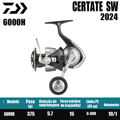 DAIWA 2024 CERTATE SW Carretilha de Pesca Spinning Carretilha para Água Doce e Salgada Peças de Reposição Origem: Japão Lançamento de Longa Distância, Pesca de Barco, Pesca de Costa, Pesca Marinha, Carretilhas Grandes de Spinning.