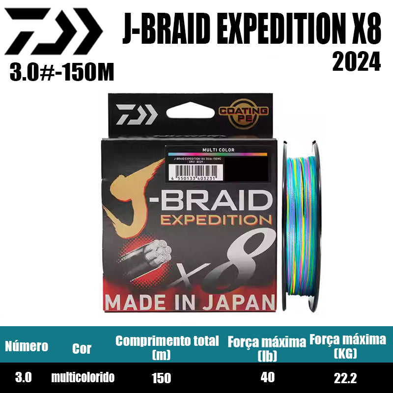 2024 J BRAID X8 EXPEDITION Linha De Pesca PE 300M 150M Multicolorido(2 Carretéis)