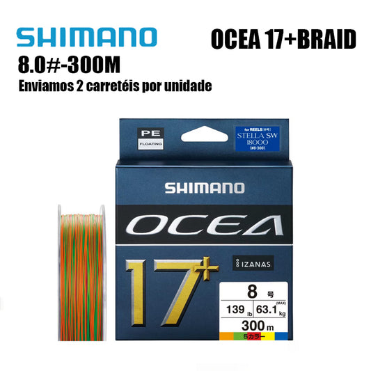 Shimano Ocea17+Braid Linha De Pesca PE 300M 8.0 multicolorido (2 Carretéis)