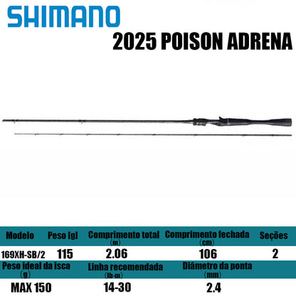 SHIMANO 2025 POISON ADRENA  169XH-SB/2  para carretilhas de pesca