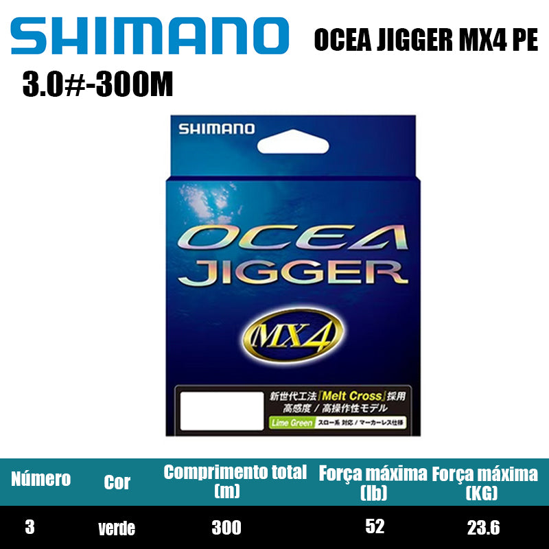 Shimano Ocea Jigger Mx4 PE Linha De Pesca PE 300M 3.0 Verde (2 Carretéis)