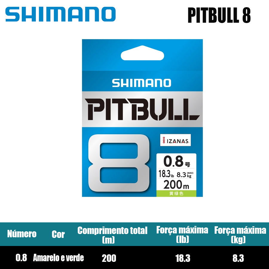 Shimano Pitbull 8X Linha De Pesca PE 200M 0.8 Verde (2 Carretéis)