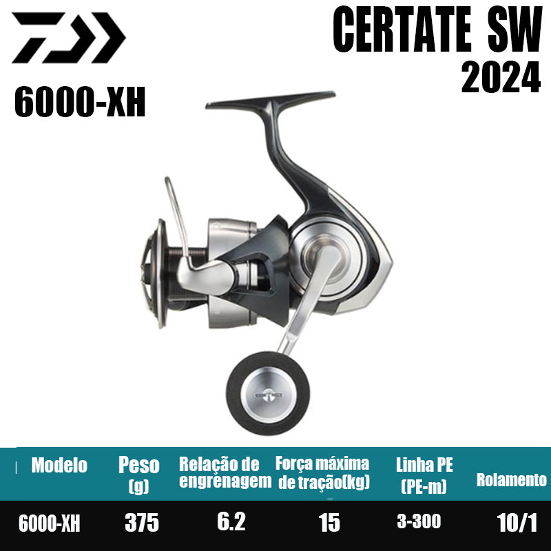 DAIWA 2024 CERTATE SW Carretilha de Pesca Spinning Carretilha para Água Doce e Salgada Peças de Reposição Origem: Japão Lançamento de Longa Distância, Pesca de Barco, Pesca de Costa, Pesca Marinha, Carretilhas Grandes de Spinning.
