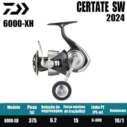 DAIWA 2024 CERTATE SW Carretilha de Pesca Spinning Carretilha para Água Doce e Salgada Peças de Reposição Origem: Japão Lançamento de Longa Distância, Pesca de Barco, Pesca de Costa, Pesca Marinha, Carretilhas Grandes de Spinning.