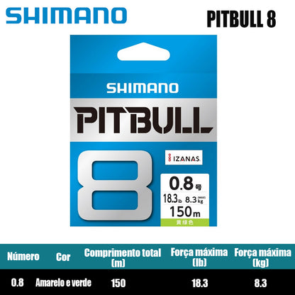 Shimano Pitbull 8X Linha De Pesca PE 150M 0.8 Verde (2 Carretéis)