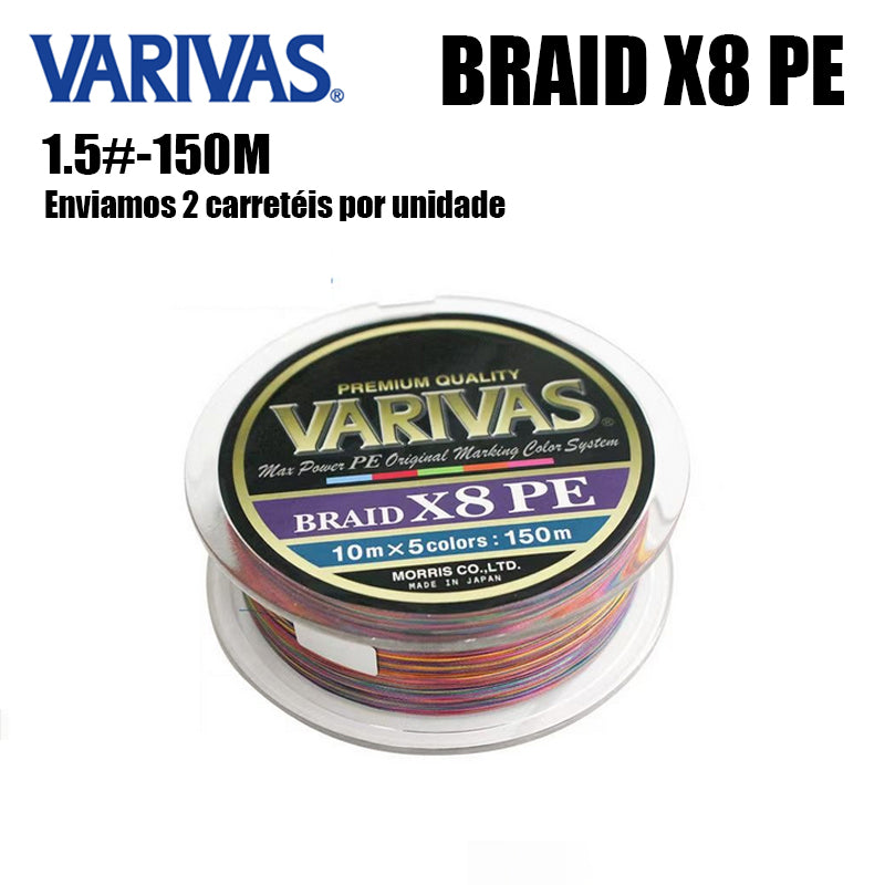 Varivas Braid X8 PE Linha De Pesca PE 150M 1.5 De Cores Variadas (2 Carretéis)