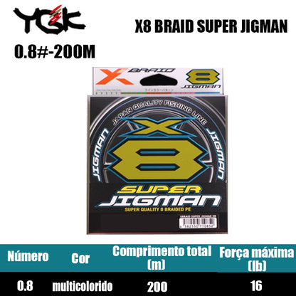 YGK X8 BRAID SUPER JIGMAN Linha De Pesca PE 200M 0.8 Multicolorido (2 Carretéis)