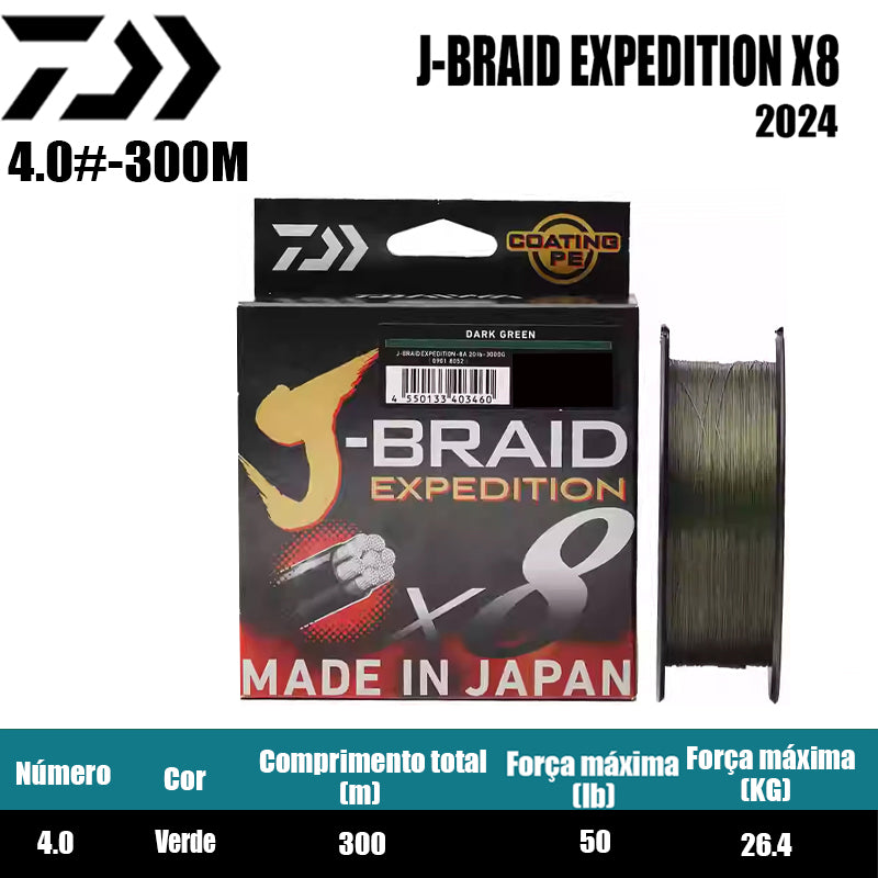 2024 J BRAID X8 EXPEDITION Linha De Pesca PE 300M 4.0 Verde(2 Carretéis)