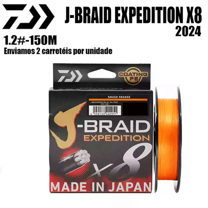 2024 J BRAID X8 EXPEDITION Linha De Pesca PE 150M 1.2 Laranja(2 Carretéis)
