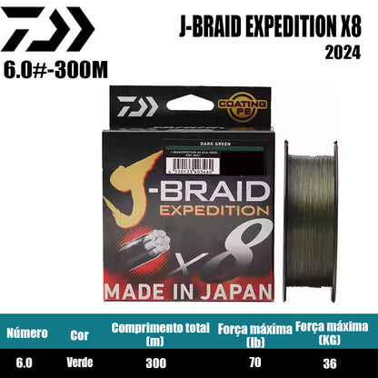 2024 J BRAID X8 EXPEDITION Linha De Pesca PE 300M Verde (2 Carretéis)