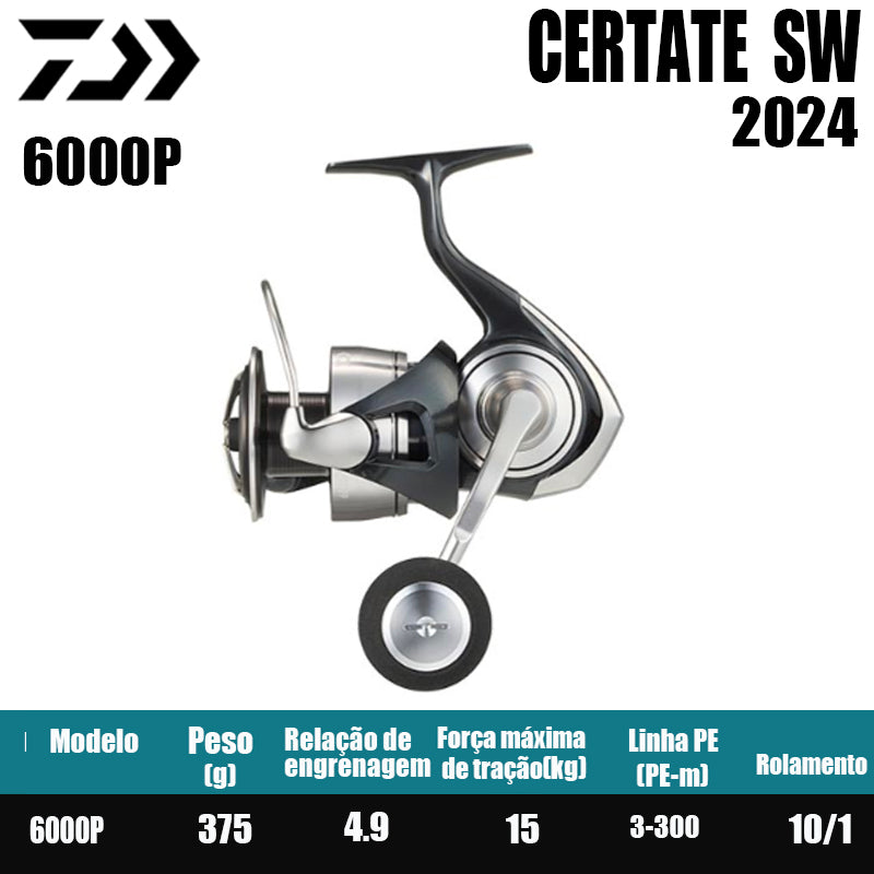 DAIWA 2024 CERTATE SW Carretilha de Pesca Spinning Carretilha para Água Doce e Salgada Peças de Reposição Origem: Japão Lançamento de Longa Distância, Pesca de Barco, Pesca de Costa, Pesca Marinha, Carretilhas Grandes de Spinning.