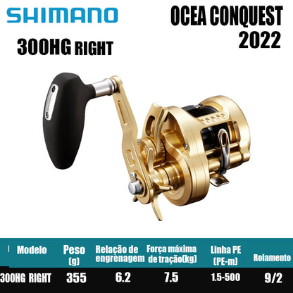 SHIMANO 2022 OCEA CONQUEST, Carretel de Pesca Baitcast para Pesca em Água Salgada  Origem: Japão Carretel de Tambor para Pesca em Barco de Alto-Mar