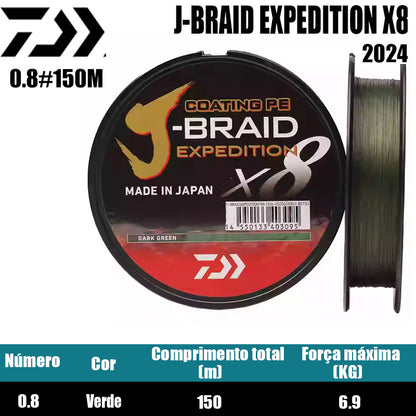 2024 J BRAID X8 EXPEDITION Linha De Pesca PE 150M Verde(2 Carretéis)