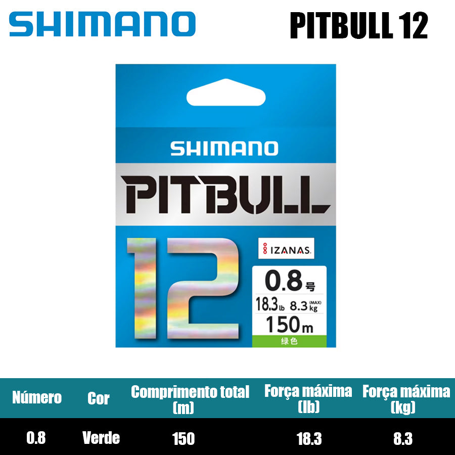 Shimano Pitbull 12X Linha De Pesca PE 150M 0.8 Verde (2 Carretéis)