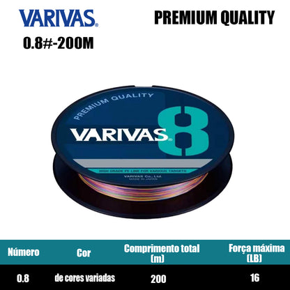 Varivas Premium Quality Linha De Pesca PE 200M 0.8 De Cores Variadas (2 Carretéis)