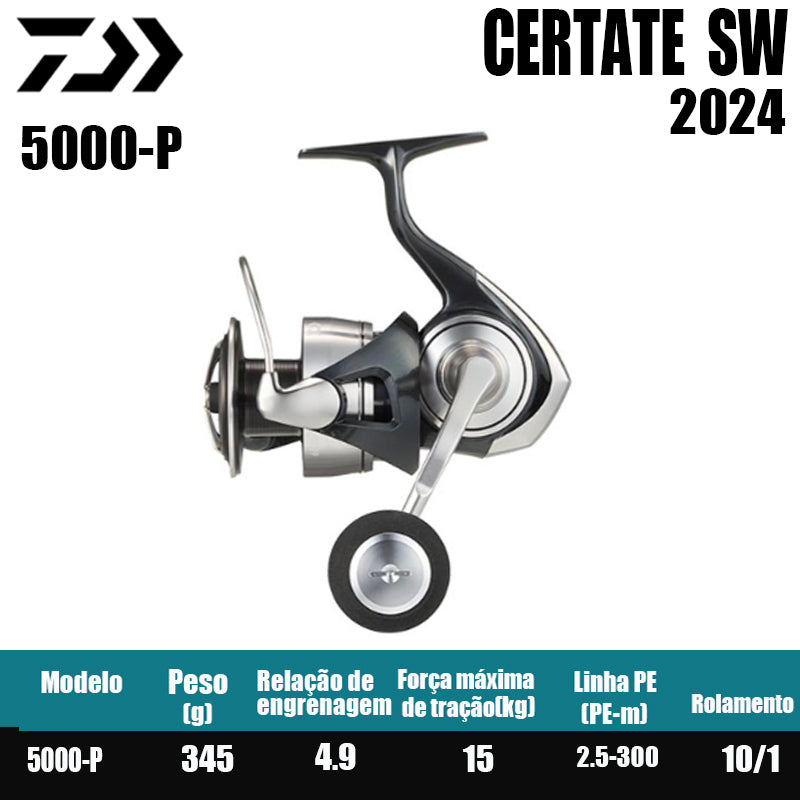 DAIWA 2024 CERTATE SW Carretilha de Pesca Spinning Carretilha para Água Doce e Salgada Peças de Reposição Origem: Japão Lançamento de Longa Distância, Pesca de Barco, Pesca de Costa, Pesca Marinha, Carretilhas Grandes de Spinning.
