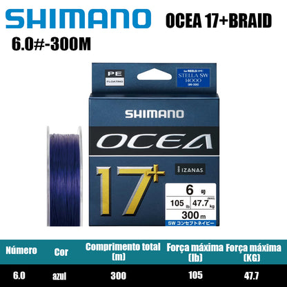 Shimano Ocea17+Braid Linha De Pesca PE 300M Azul (2 Carretéis)