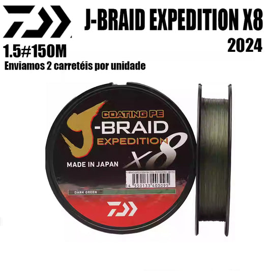 2024 J BRAID X8 EXPEDITION Linha De Pesca PE 150M 1.5 Verde(2 Carretéis)