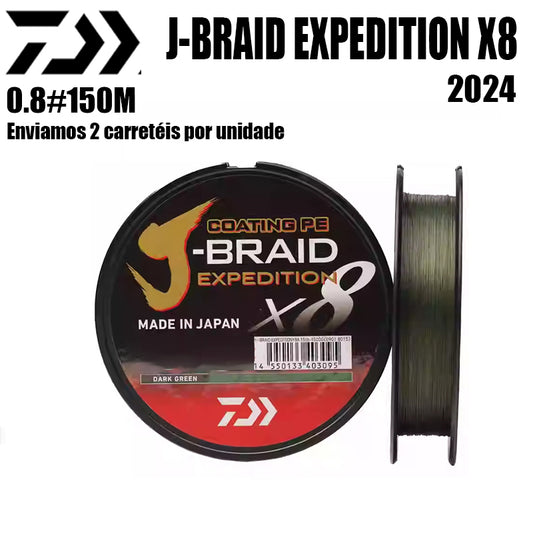 2024 J BRAID X8 EXPEDITION Linha De Pesca PE 150M 0.8 Verde(2 Carretéis)