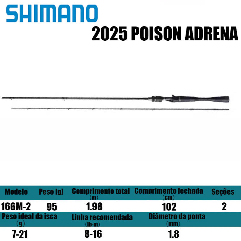 SHIMANO 2025 POISON ADRENA 166M-2 para carretilhas de pesca